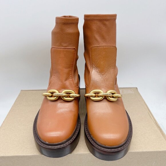 COACH Kenna Women’s Ankle Boots Platform Booties Brown Leather Block Heel US 5 B - Picture 6 of 15